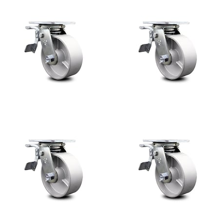 Service Caster 5 Inch Semi Steel Caster Set with Roller Bearings and Total Lock Brakes SCC SCC-TTL30S520-SSR-4